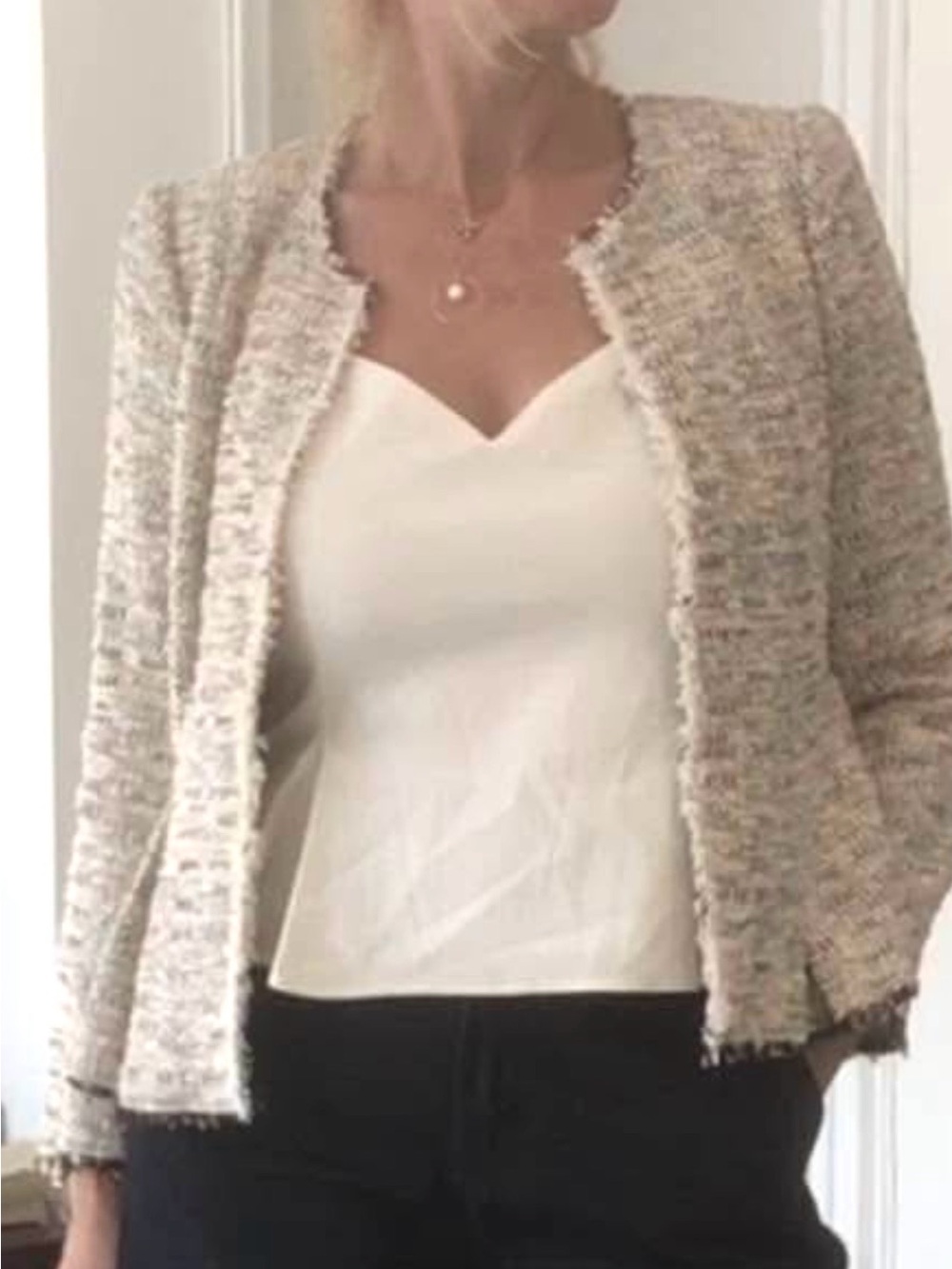Rebecca Taylor Textured Pale Pink beige Tweed Open-Front Women's Jacket size 4